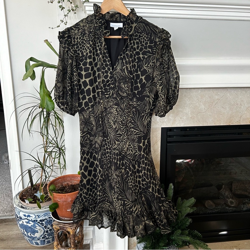 Topshop Green Animal Print Mini Party Dress Size 4